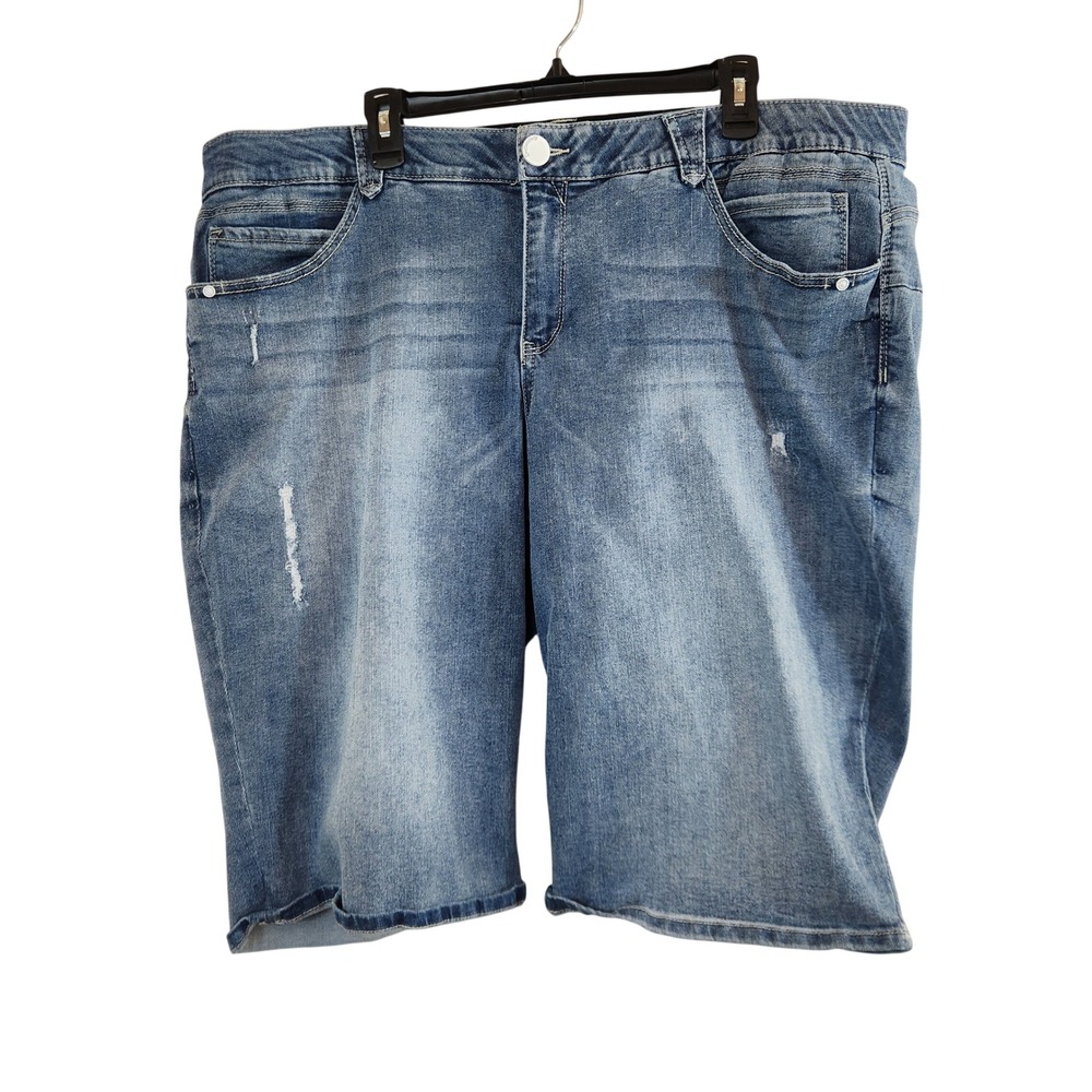 Democracy Ab Solution Blue Distressed Denim Bermuda Shorts Womens Size 22W